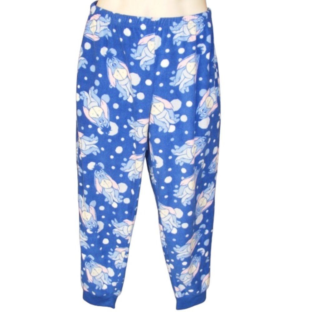 Disney EEYORE Lounge Pants, S, Winnie the Pooh, Blue, Jogger Cuffs, Polka dots